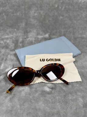 Lu Goldie Jeanne Tortoise Oval Sunglasses With Case & Cleaning Cloth
